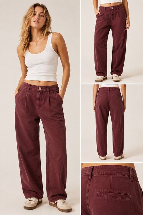 We The Free Pants - NWT Free People We The Free Cya Later Skate Trouser Pants Wine 100% Cotton  6